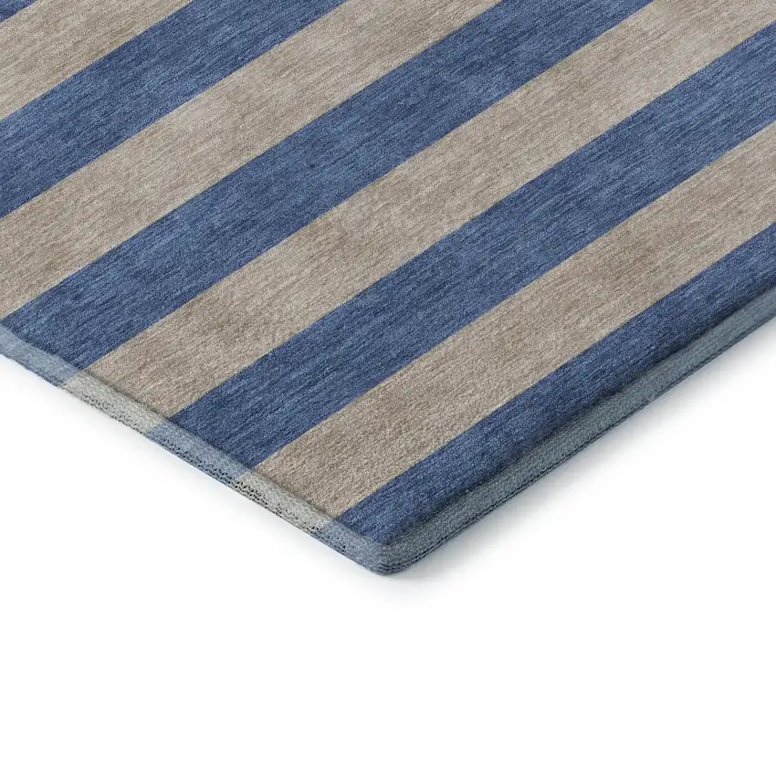 Tan And Blue Striped Washable Area Rug With UV Protection Photo 7