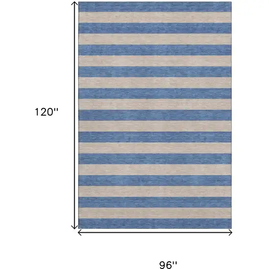 Tan And Blue Striped Washable Area Rug With UV Protection Photo 3