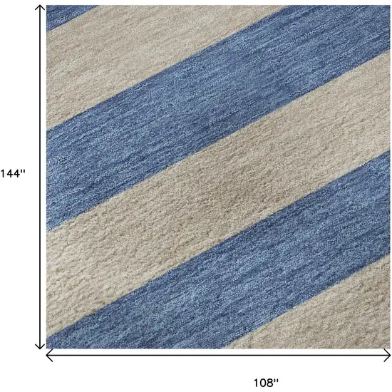 Tan And Blue Striped Washable Area Rug With UV Protection Photo 9