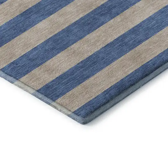 Tan And Blue Striped Washable Area Rug With UV Protection Photo 7