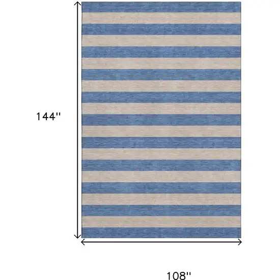 Tan And Blue Striped Washable Area Rug With UV Protection Photo 3