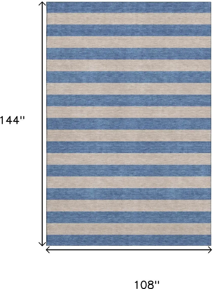 Tan And Blue Striped Washable Area Rug With UV Protection Photo 3
