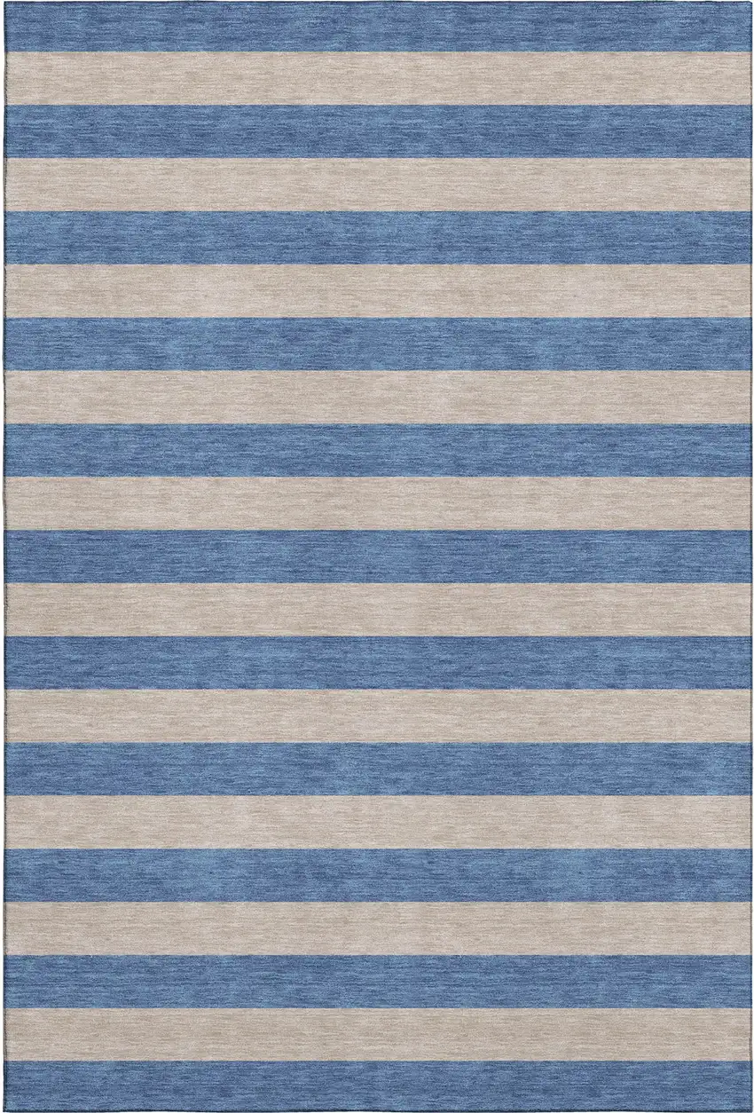 Tan And Blue Striped Washable Area Rug With UV Protection Photo 5