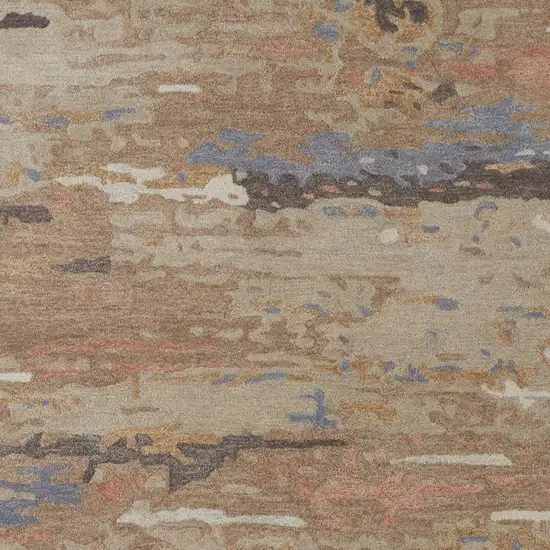 Tan And Blue Wool Abstract Tufted Handmade Stain Resistant Area Rug Photo 3