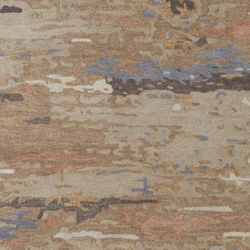 Tan And Blue Wool Abstract Tufted Handmade Stain Resistant Area Rug Photo 3