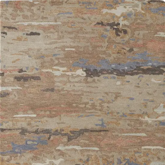 Tan And Blue Wool Abstract Tufted Handmade Stain Resistant Area Rug Photo 4