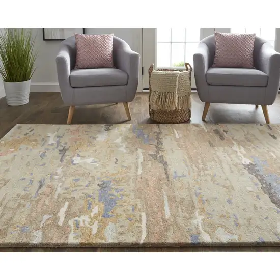 Tan and Blue Wool Abstract Hand Tufted Area Rug Photo 9