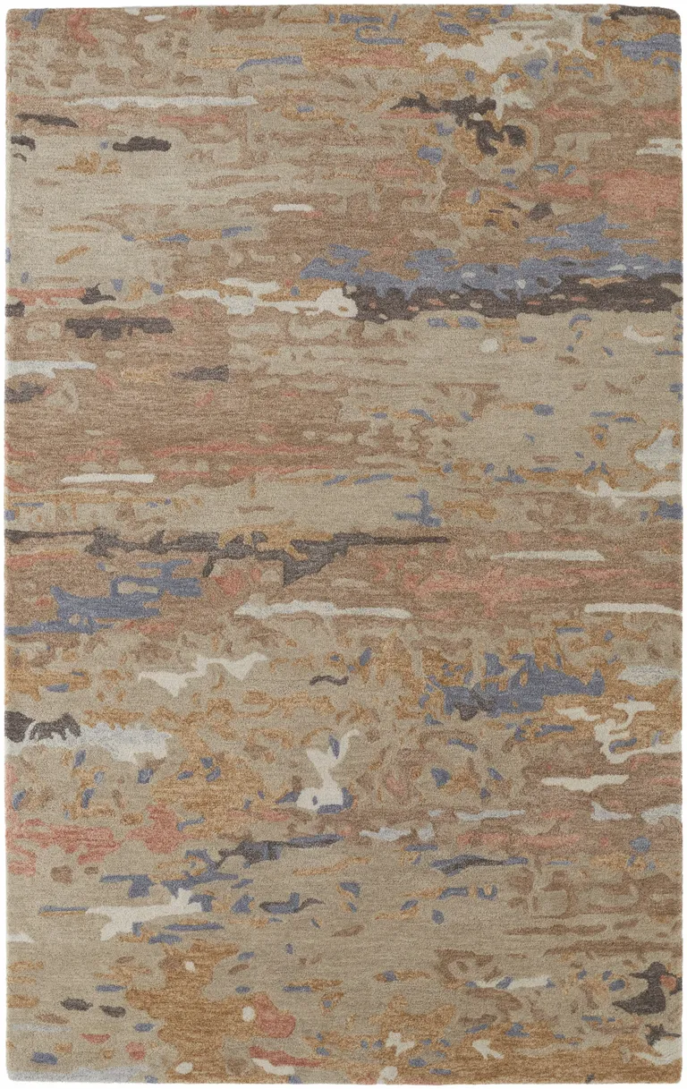 Tan And Blue Wool Abstract Tufted Handmade Stain Resistant Area Rug Photo 3