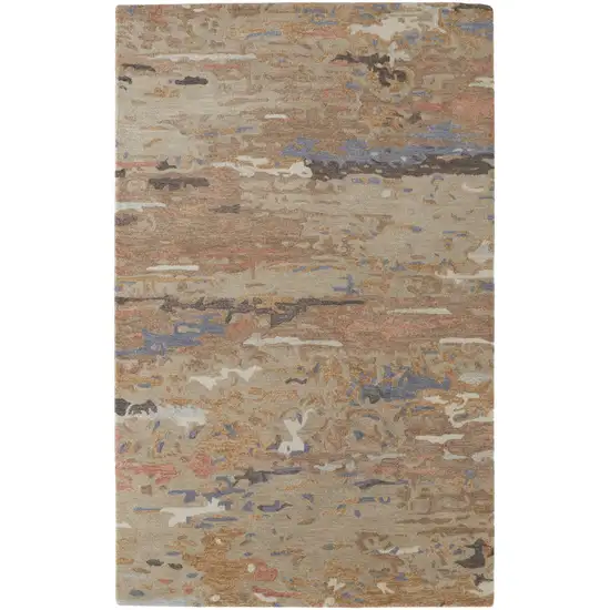Tan and Blue Wool Abstract Hand Tufted Area Rug Photo 2