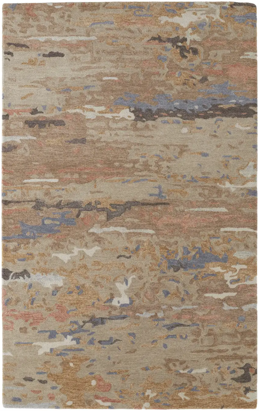 Tan and Blue Wool Abstract Hand Tufted Area Rug Photo 2