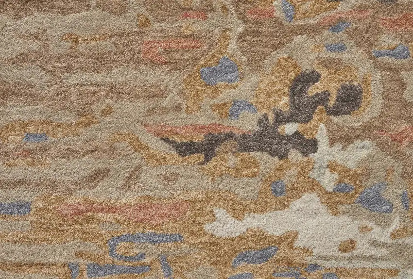 Tan and Blue Wool Abstract Hand Tufted Area Rug Photo 8