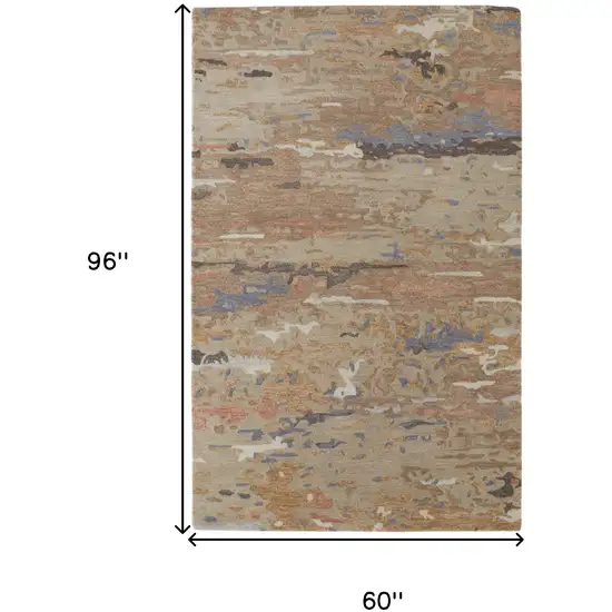 Tan and Blue Wool Abstract Hand Tufted Area Rug Photo 3