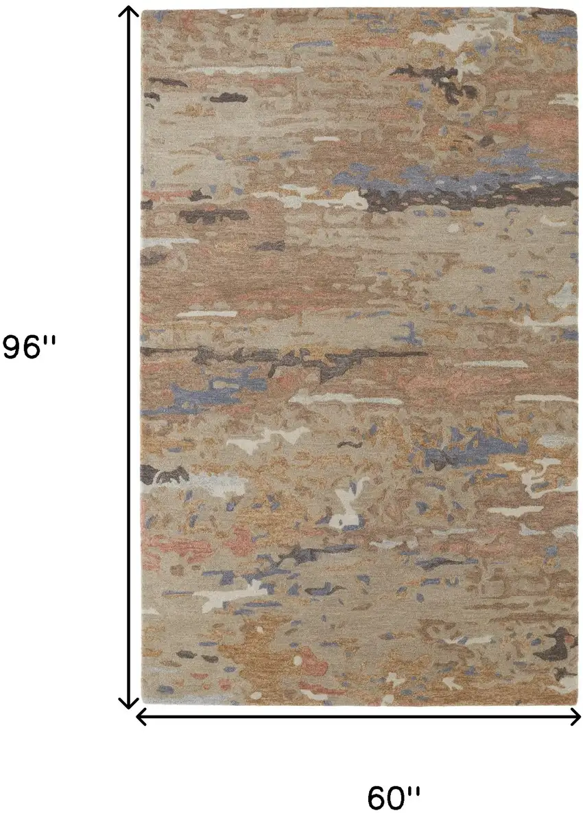 Tan and Blue Wool Abstract Hand Tufted Area Rug Photo 3