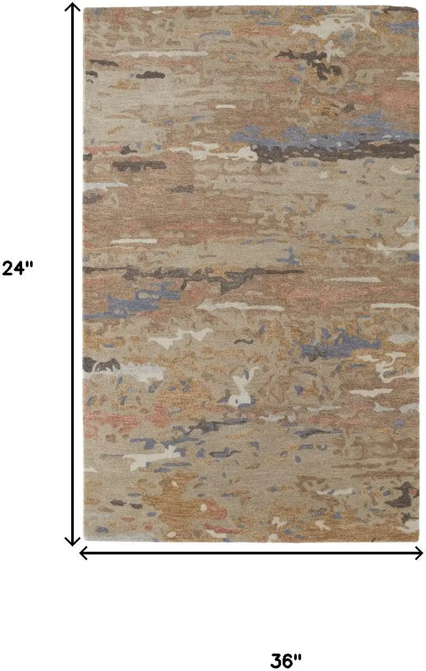 Tan And Blue Wool Abstract Tufted Handmade Stain Resistant Area Rug Photo 3