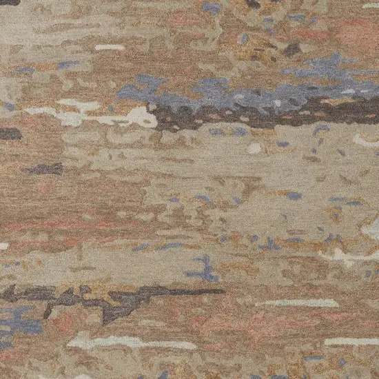 Tan And Blue Wool Abstract Tufted Handmade Stain Resistant Area Rug Photo 4