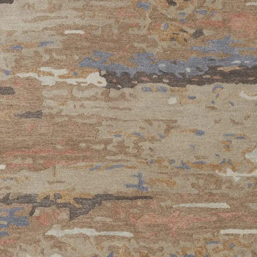 Tan And Blue Wool Abstract Tufted Handmade Stain Resistant Area Rug Photo 4