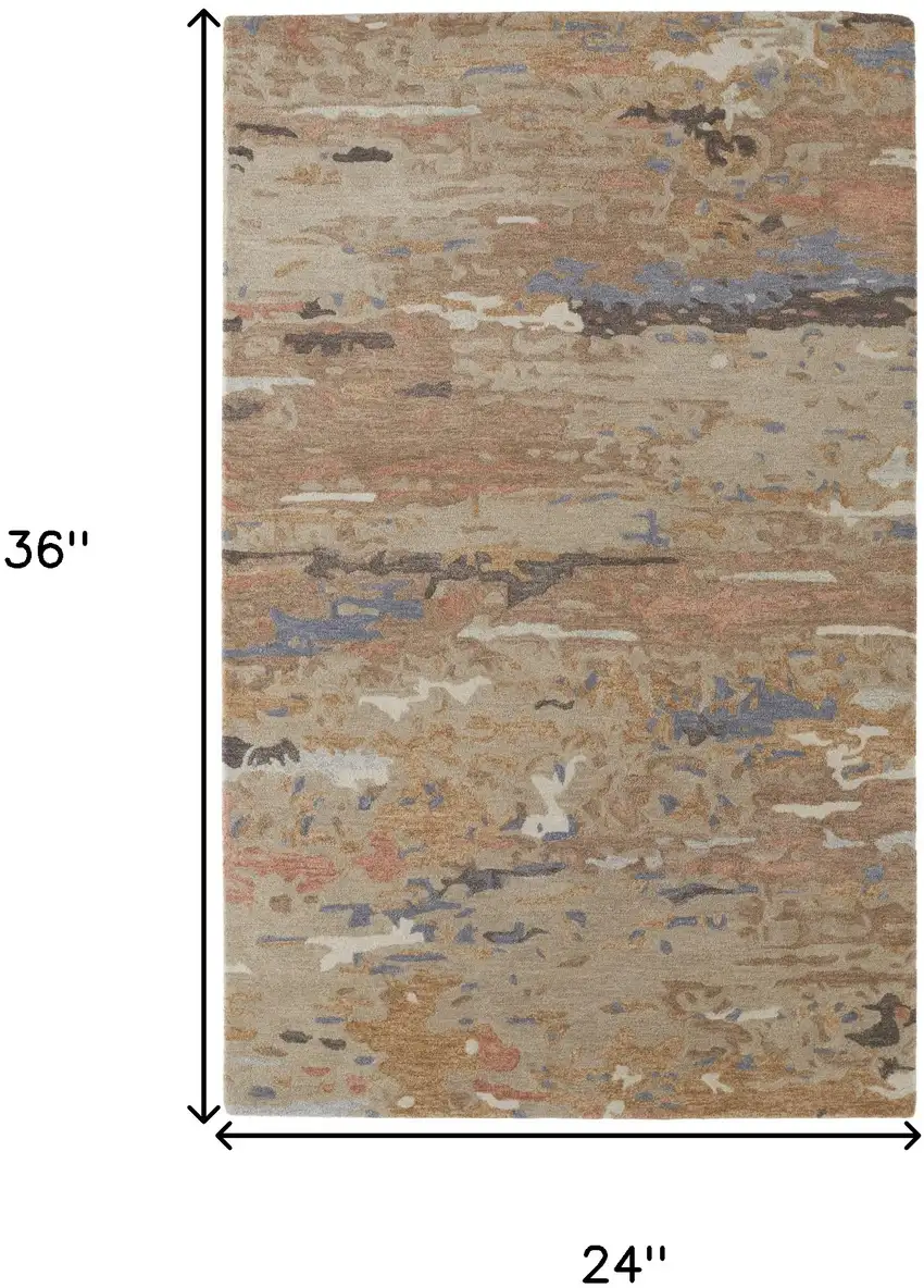 Tan And Blue Wool Abstract Tufted Handmade Stain Resistant Area Rug Photo 10
