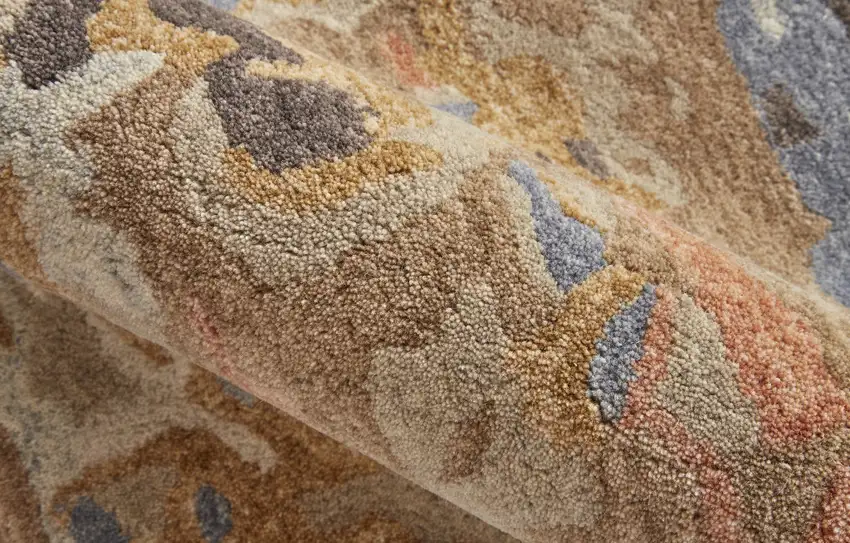 Tan And Blue Wool Abstract Tufted Handmade Stain Resistant Area Rug Photo 9
