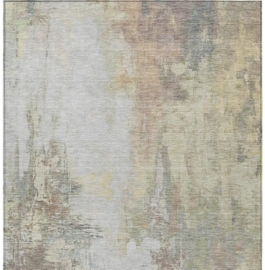Tan And Brown Abstract Washable Indoor Outdoor Area Rug Photo 4