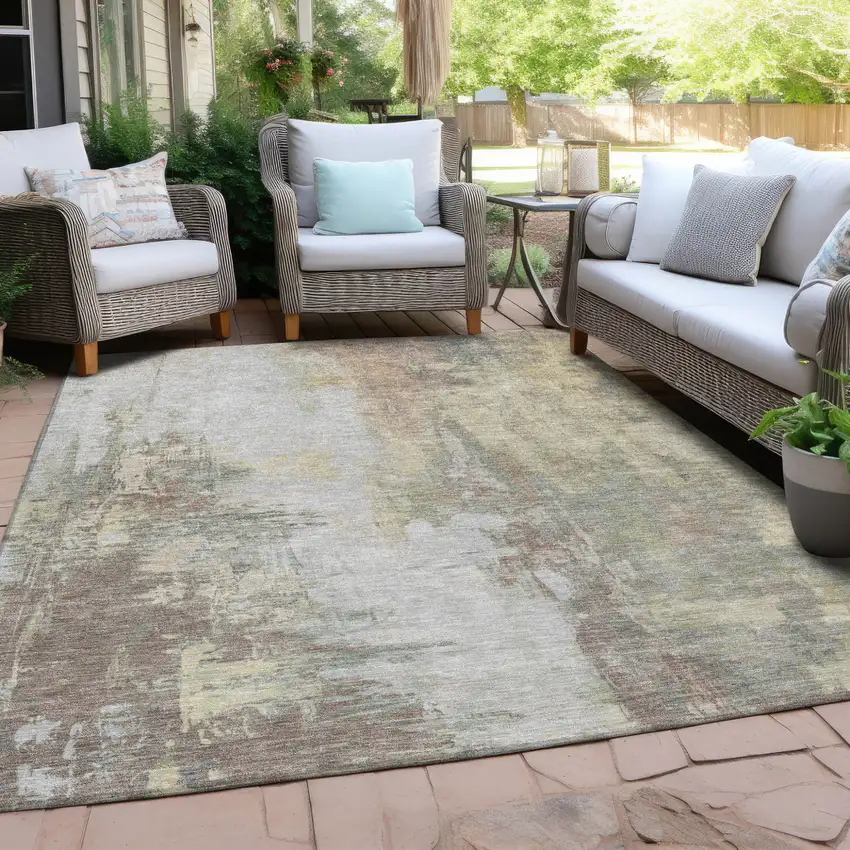 Tan And Brown Abstract Washable Indoor Outdoor Area Rug Photo 6