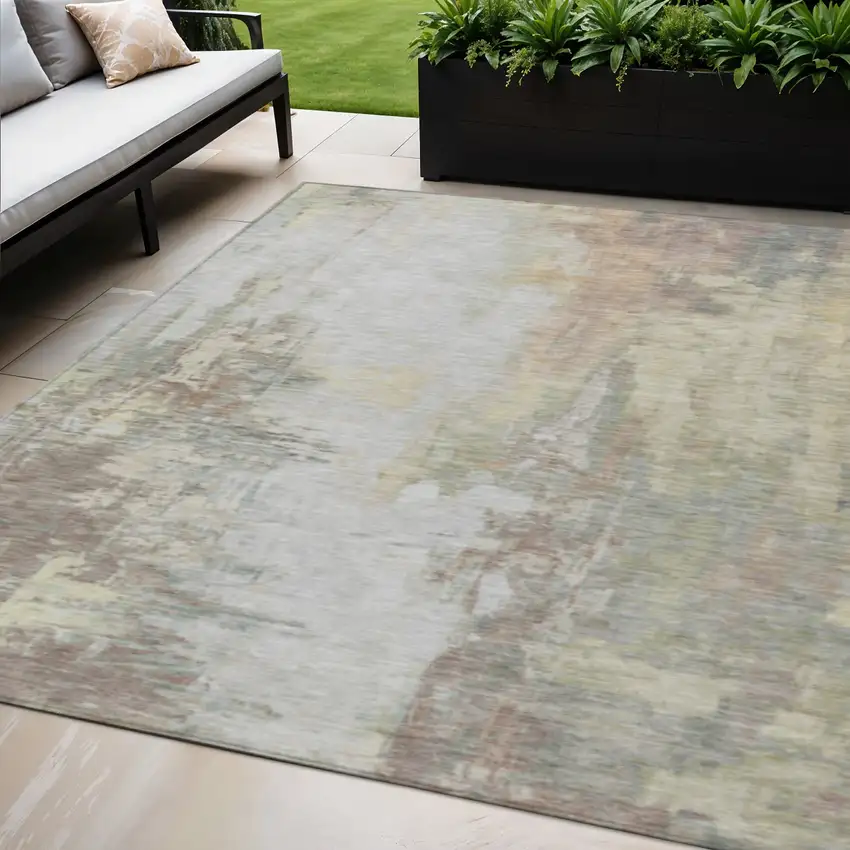 Tan And Brown Abstract Washable Indoor Outdoor Area Rug Photo 2
