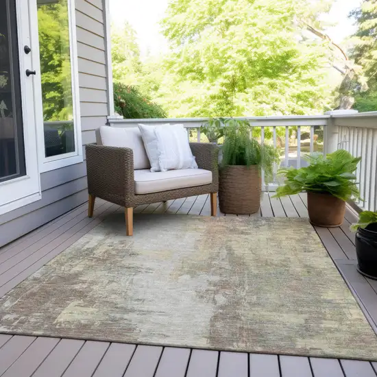 Tan And Brown Abstract Washable Indoor Outdoor Area Rug Photo 9