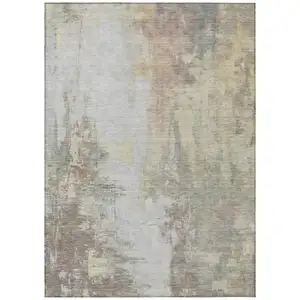 Photo of Tan And Brown Abstract Washable Indoor Outdoor Area Rug