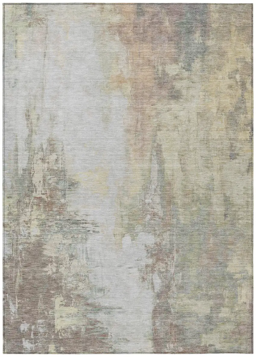 Tan And Brown Abstract Washable Indoor Outdoor Area Rug Photo 1