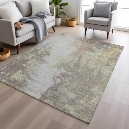 Tan And Brown Abstract Washable Indoor Outdoor Area Rug Photo 7