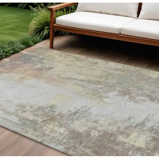 Tan And Brown Abstract Washable Indoor Outdoor Area Rug Photo 2