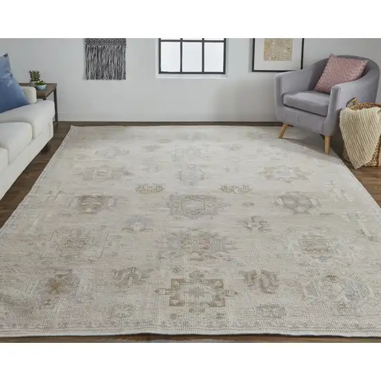 Tan And Brown Floral Hand Knotted Stain Resistant Area Rug Photo 5