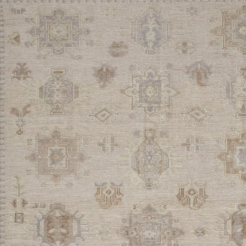 Tan And Brown Floral Hand Knotted Stain Resistant Area Rug Photo 9