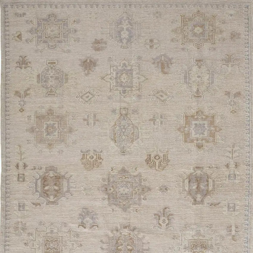 Tan And Brown Floral Hand Knotted Stain Resistant Area Rug Photo 4