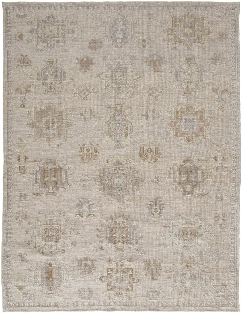Tan And Brown Floral Hand Knotted Stain Resistant Area Rug Photo 7
