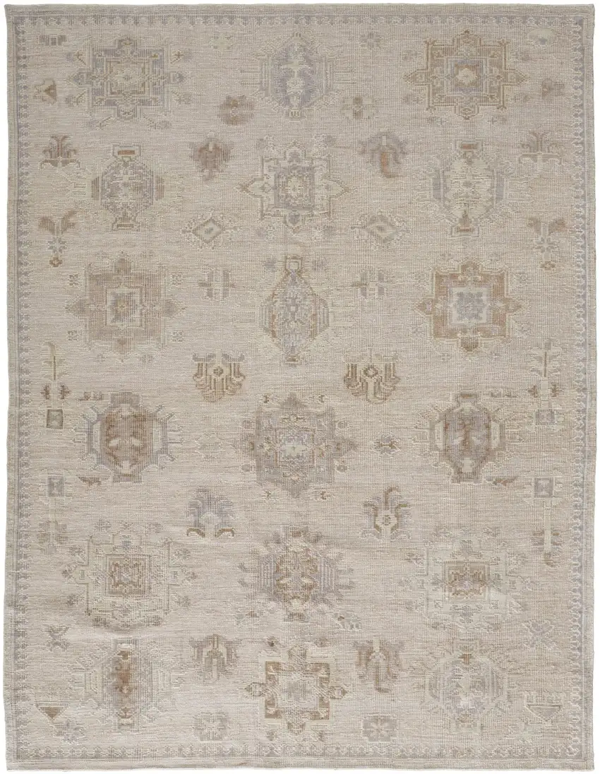 Tan And Brown Floral Hand Knotted Stain Resistant Area Rug Photo 4