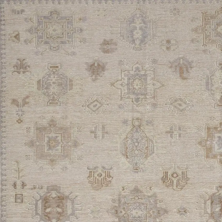 Tan And Brown Floral Hand Knotted Stain Resistant Area Rug Photo 2
