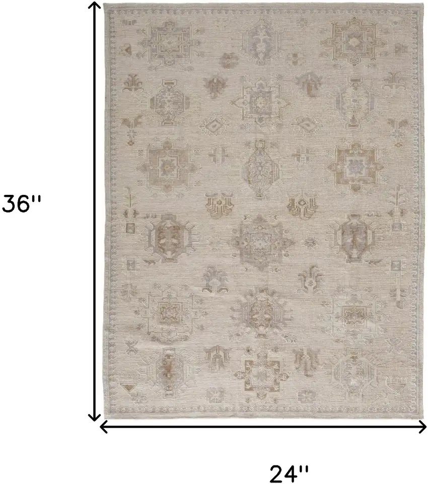 Tan And Brown Floral Hand Knotted Stain Resistant Area Rug Photo 4