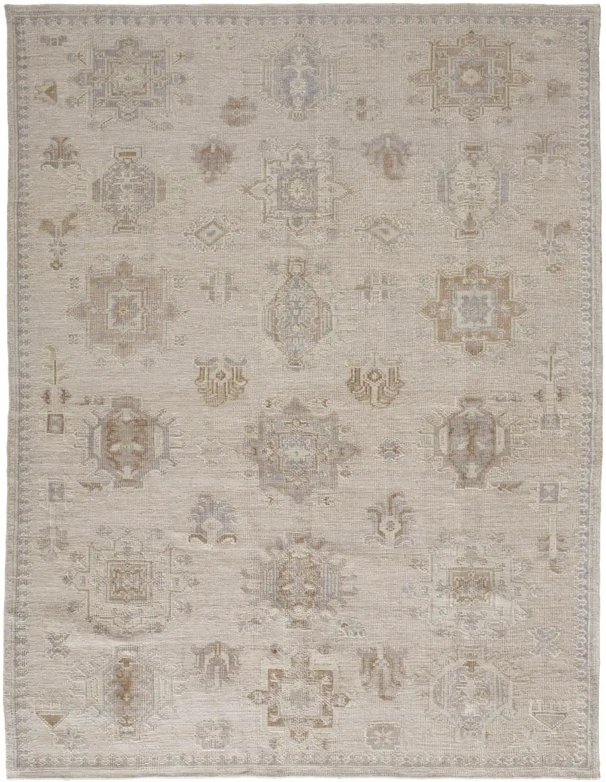 Tan And Brown Floral Hand Knotted Stain Resistant Area Rug Photo 1