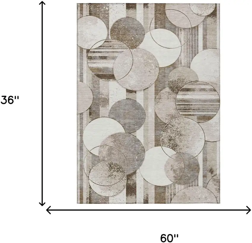 Tan And Brown Geometric Washable Indoor Outdoor Area Rug Photo 5