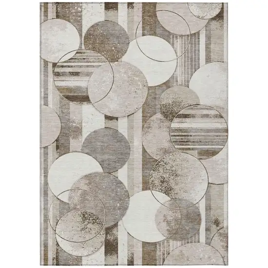Tan And Brown Geometric Washable Indoor Outdoor Area Rug Photo 2