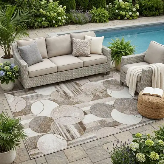 Tan And Brown Geometric Washable Indoor Outdoor Area Rug Photo 1
