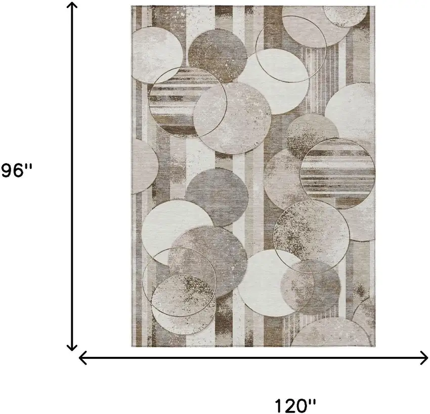 Tan And Brown Geometric Washable Indoor Outdoor Area Rug Photo 5