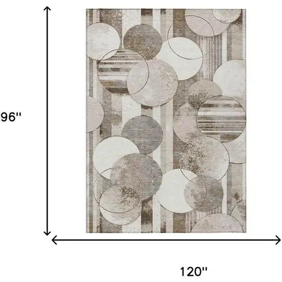 Tan And Brown Geometric Washable Indoor Outdoor Area Rug Photo 5