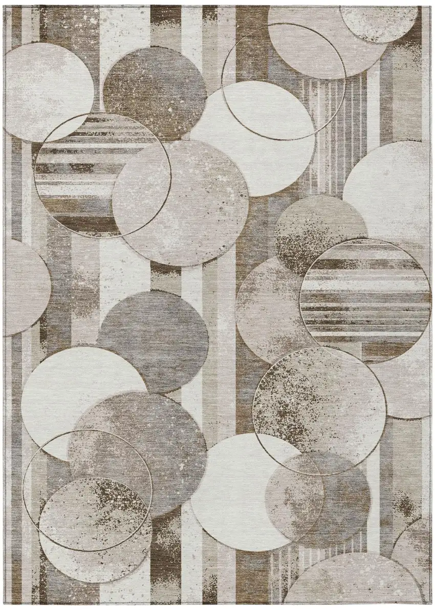Tan And Brown Geometric Washable Indoor Outdoor Area Rug Photo 2