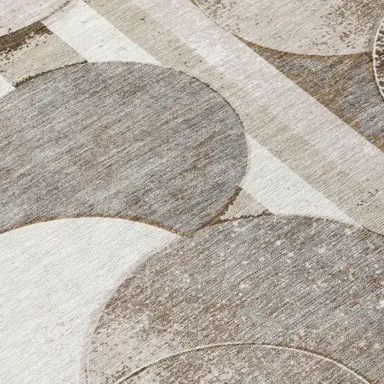 Tan And Brown Geometric Washable Indoor Outdoor Area Rug Photo 4