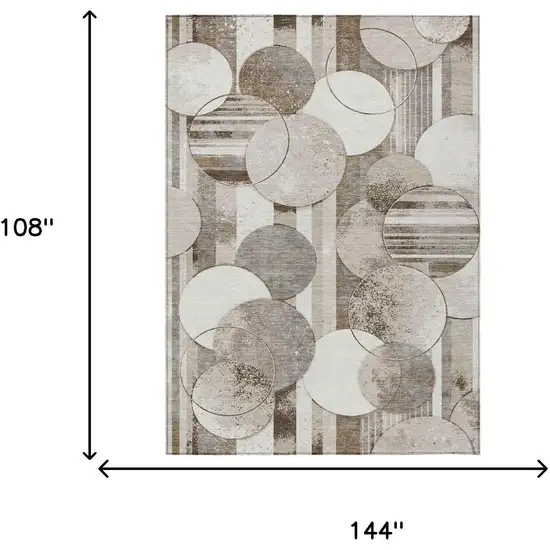 Tan And Brown Geometric Washable Indoor Outdoor Area Rug Photo 5