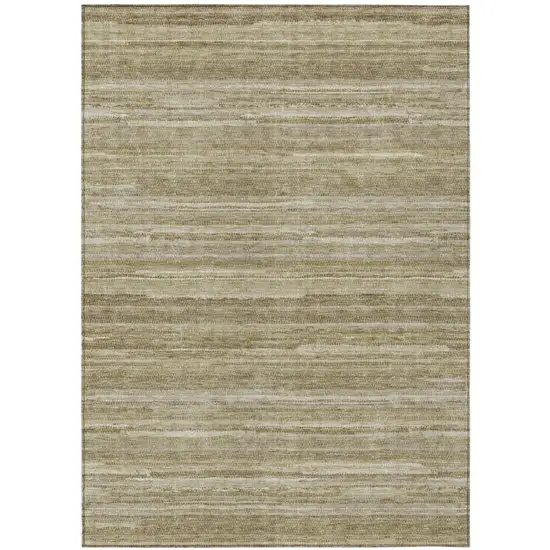 Tan And Brown Striped Washable Indoor Outdoor Area Rug Photo 2