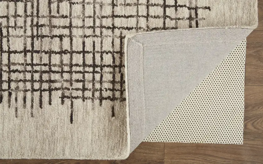 Tan And Brown Wool Plaid Tufted Handmade Stain Resistant Area Rug Photo 3