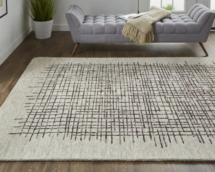 Tan And Brown Wool Plaid Tufted Handmade Stain Resistant Area Rug Photo 7