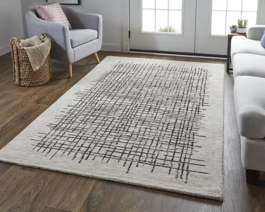 Tan And Brown Wool Plaid Tufted Handmade Stain Resistant Area Rug Photo 5